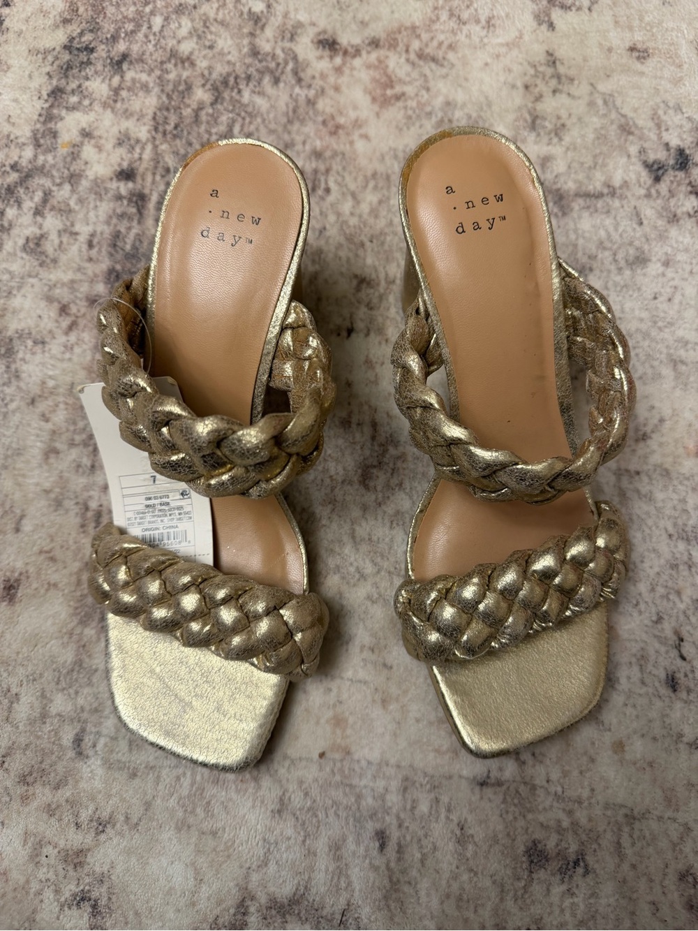 a new day Metallic Gold Braided Block Heel Mules